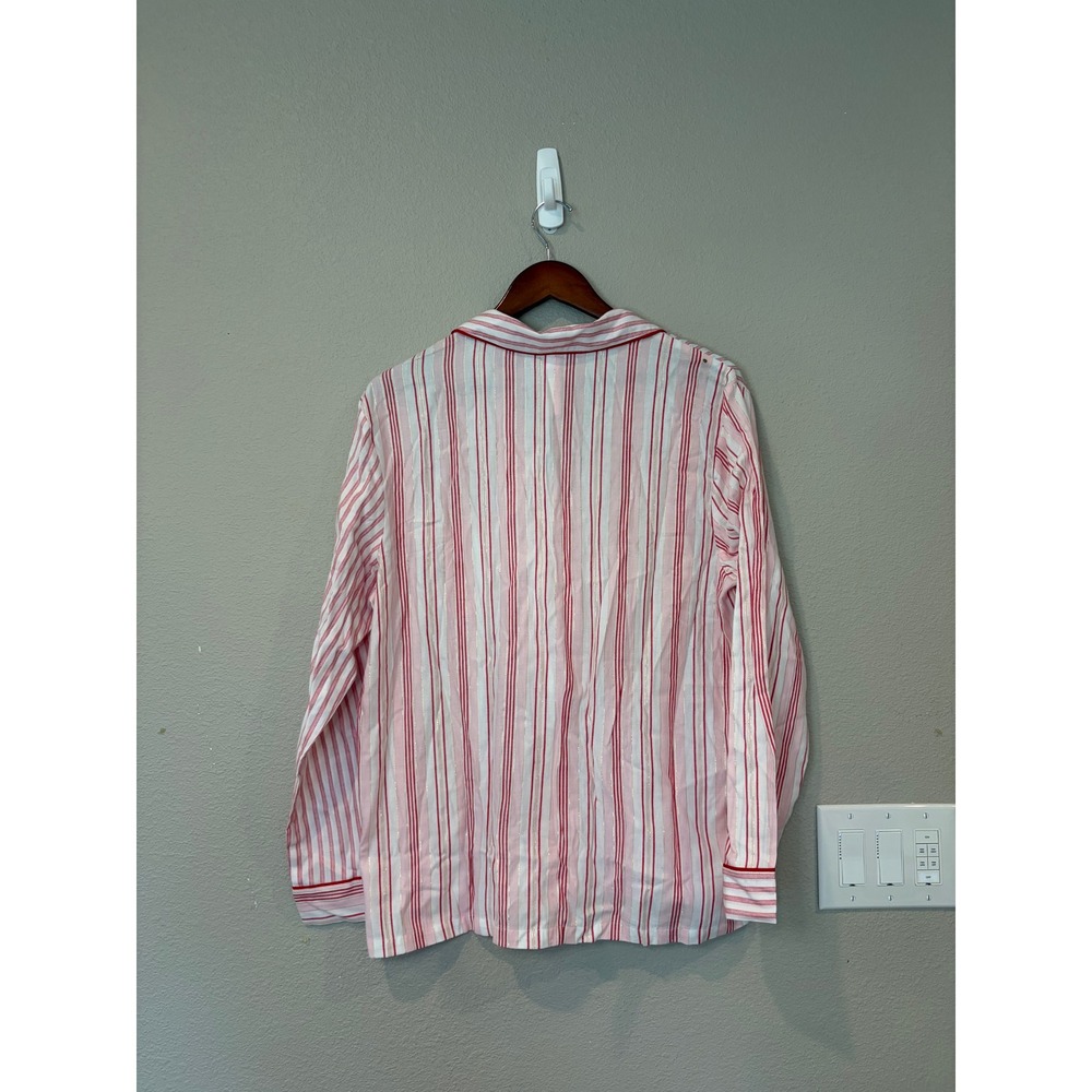 NWT Victorias Secret Pajama Top Pink Striped Shimmer Long Sleeve Button Up M - Picture 4 of 4